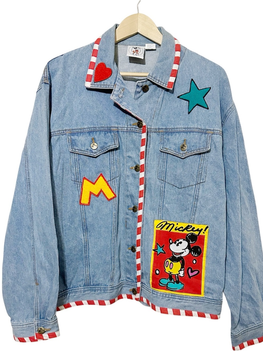 Vintage Mickey & Co Walt Disney Denim Jacket Colorful Applique 90s USA Large